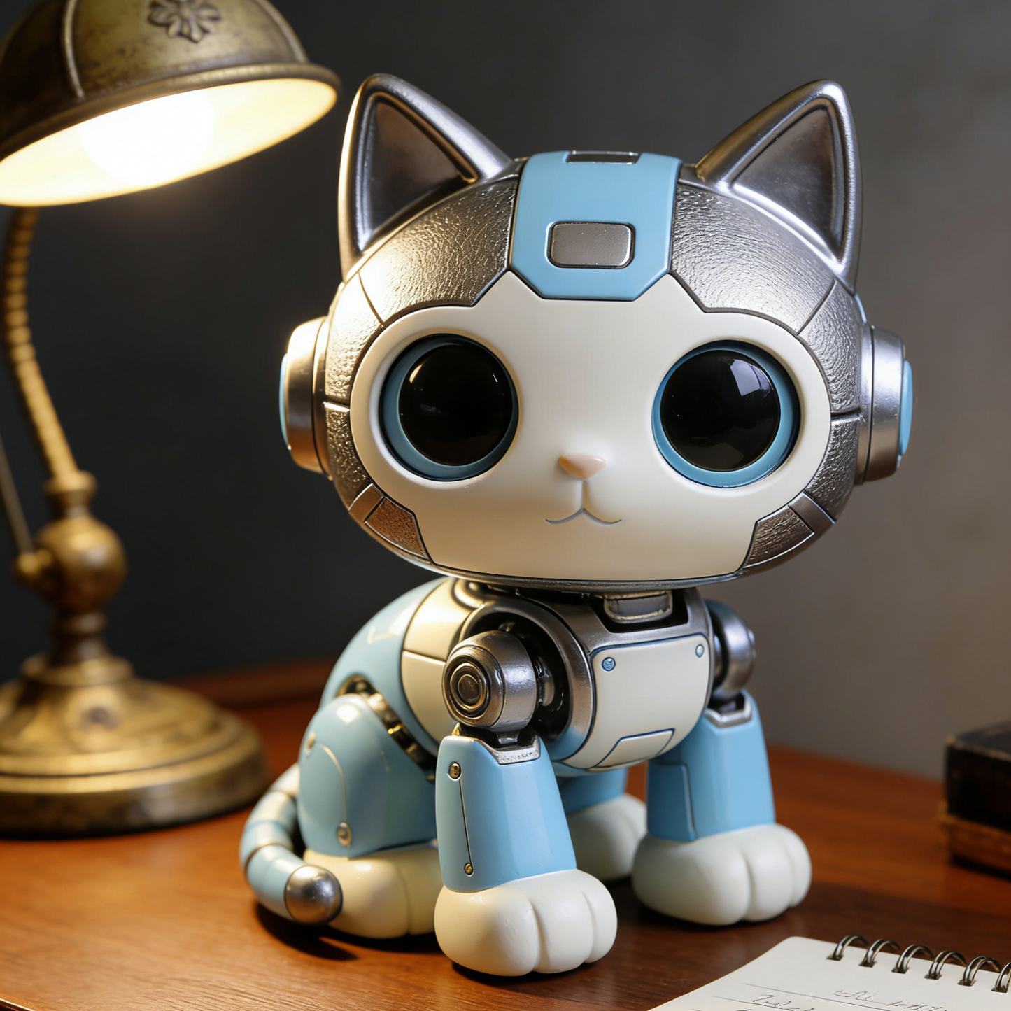 Mechanical Cat Robot Figurine - Cyberpunk Feline Desk Decor with Metallic Accents