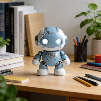 LED Eye Robot Figurine - Light-Up Cyberpunk Desk Decor with Glowing Eyes