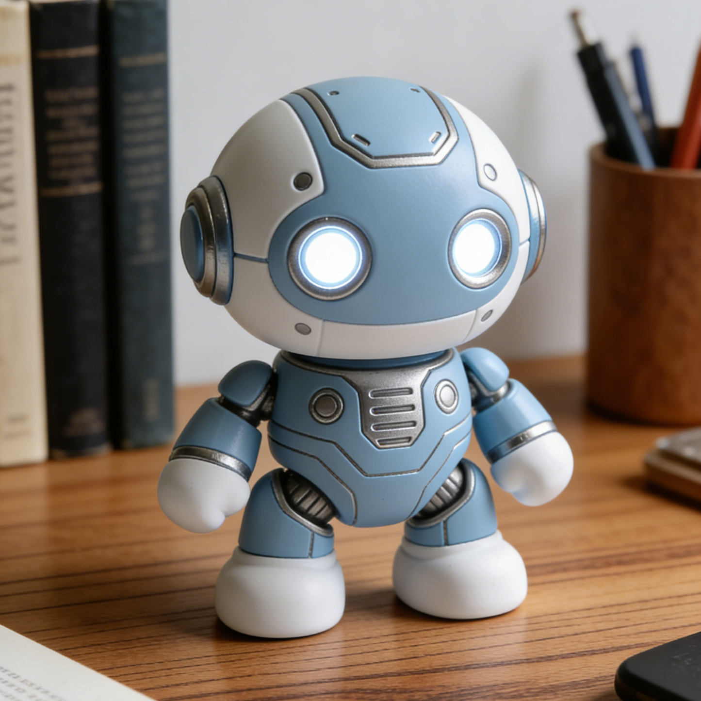 LED Eye Robot Figurine - Light-Up Cyberpunk Desk Decor with Glowing Eyes