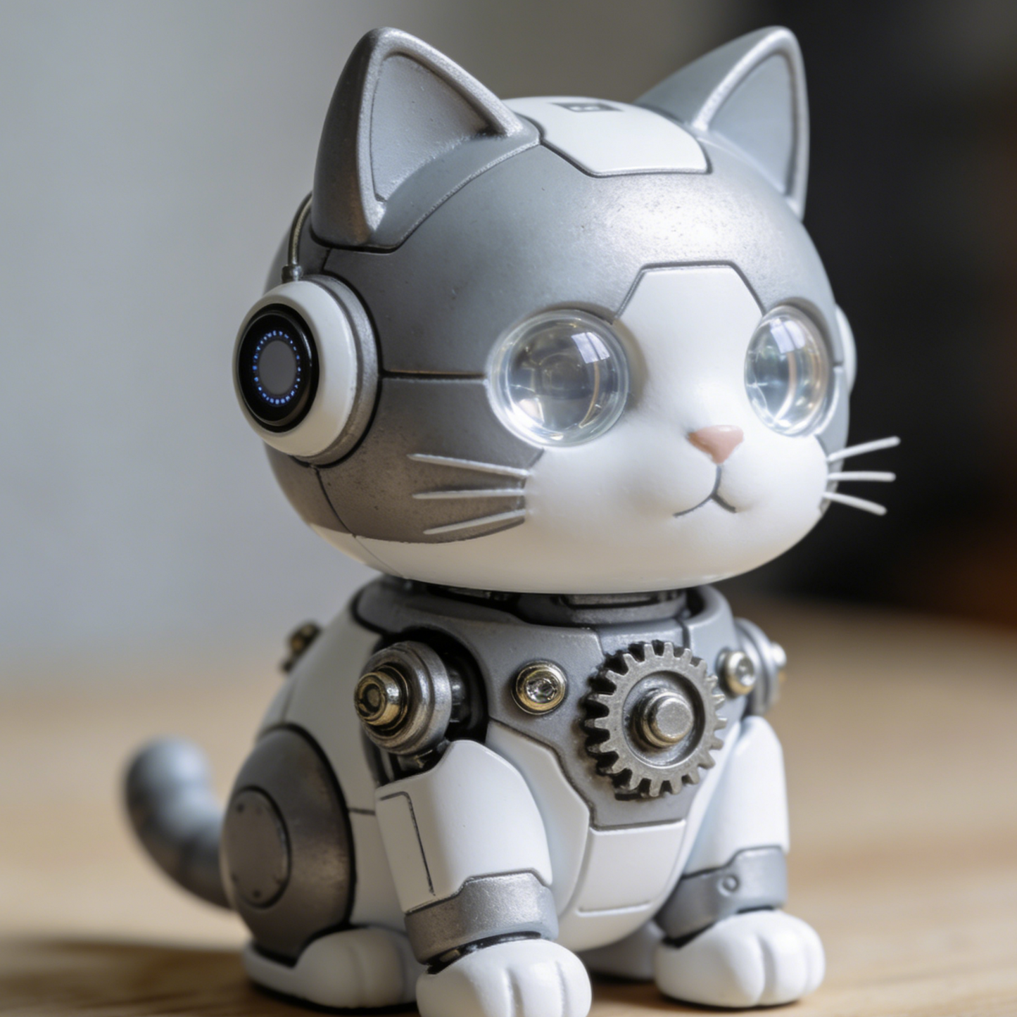 Gear Mechanical Cat Robot Figurine - Steampunk Feline Desk Decor with Exposed Gears