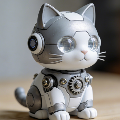 Gear Mechanical Cat Robot Figurine - Steampunk Feline Desk Decor with Exposed Gears