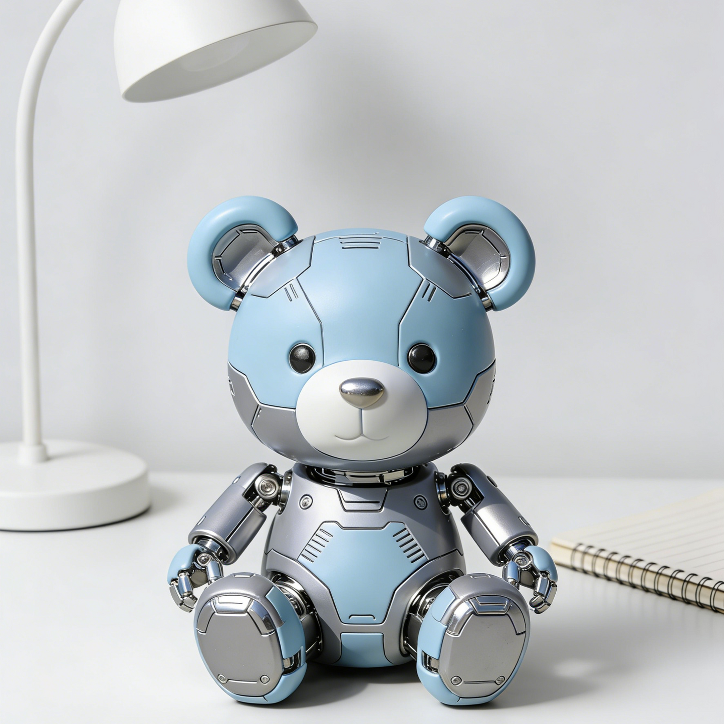 Mechanical Bear Robot Figurine - Cyberpunk Teddy Bear Desk Decor with Metallic Accents