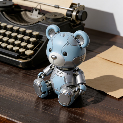 Mechanical Bear Robot Figurine - Cyberpunk Teddy Bear Desk Decor with Metallic Accents