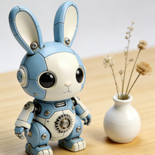 Mechanical Bunny Robot Figurine - Steampunk Gear Accent Desk Decor for Sci-Fi & Bunny Lovers