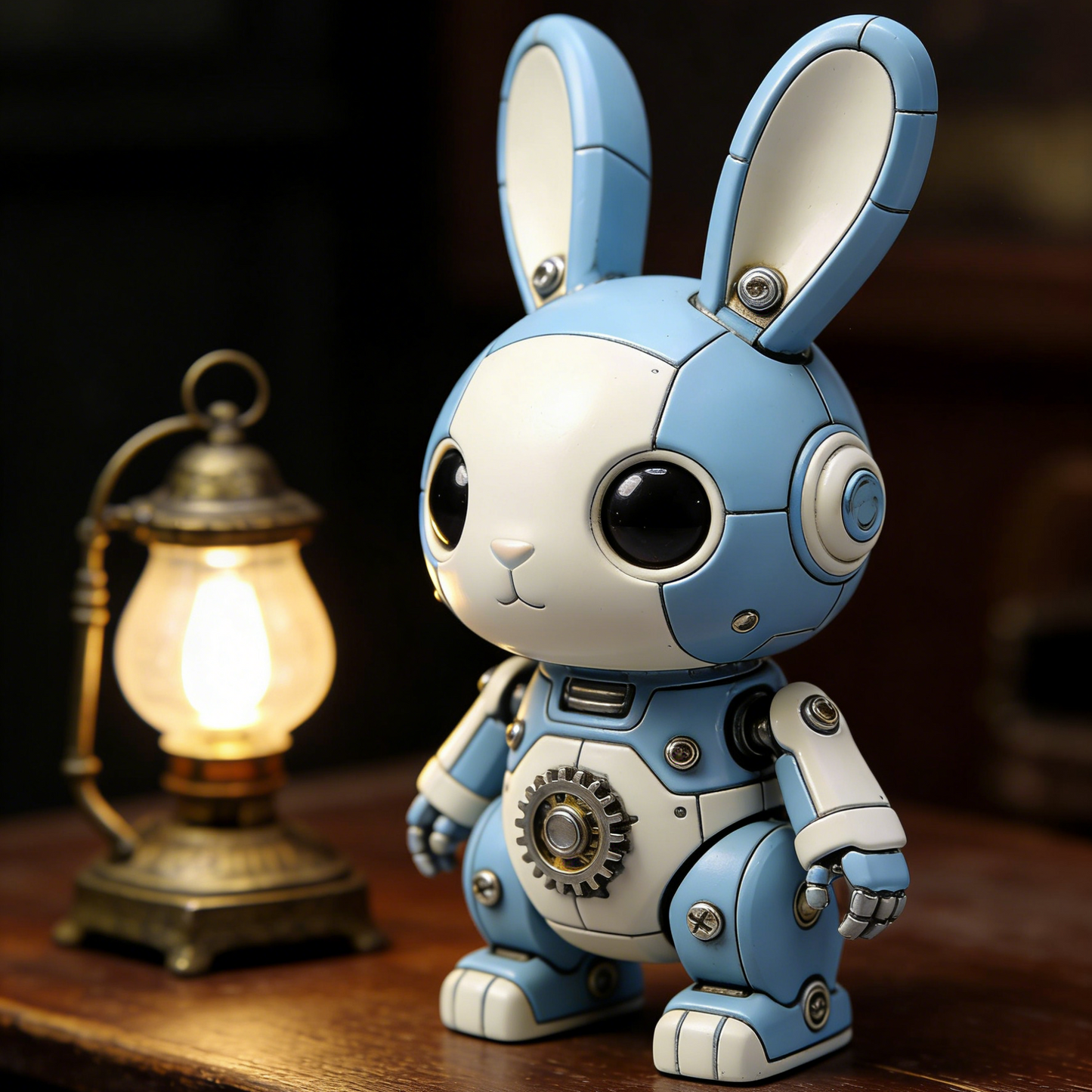 Mechanical Bunny Robot Figurine - Steampunk Gear Accent Desk Decor for Sci-Fi & Bunny Lovers