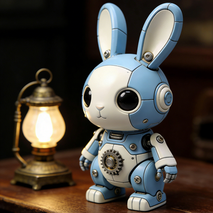 Mechanical Bunny Robot Figurine - Steampunk Gear Accent Desk Decor for Sci-Fi & Bunny Lovers